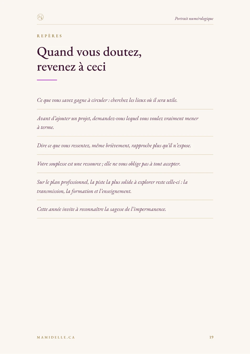 Page « Quand vous doutez, revenez à ceci »