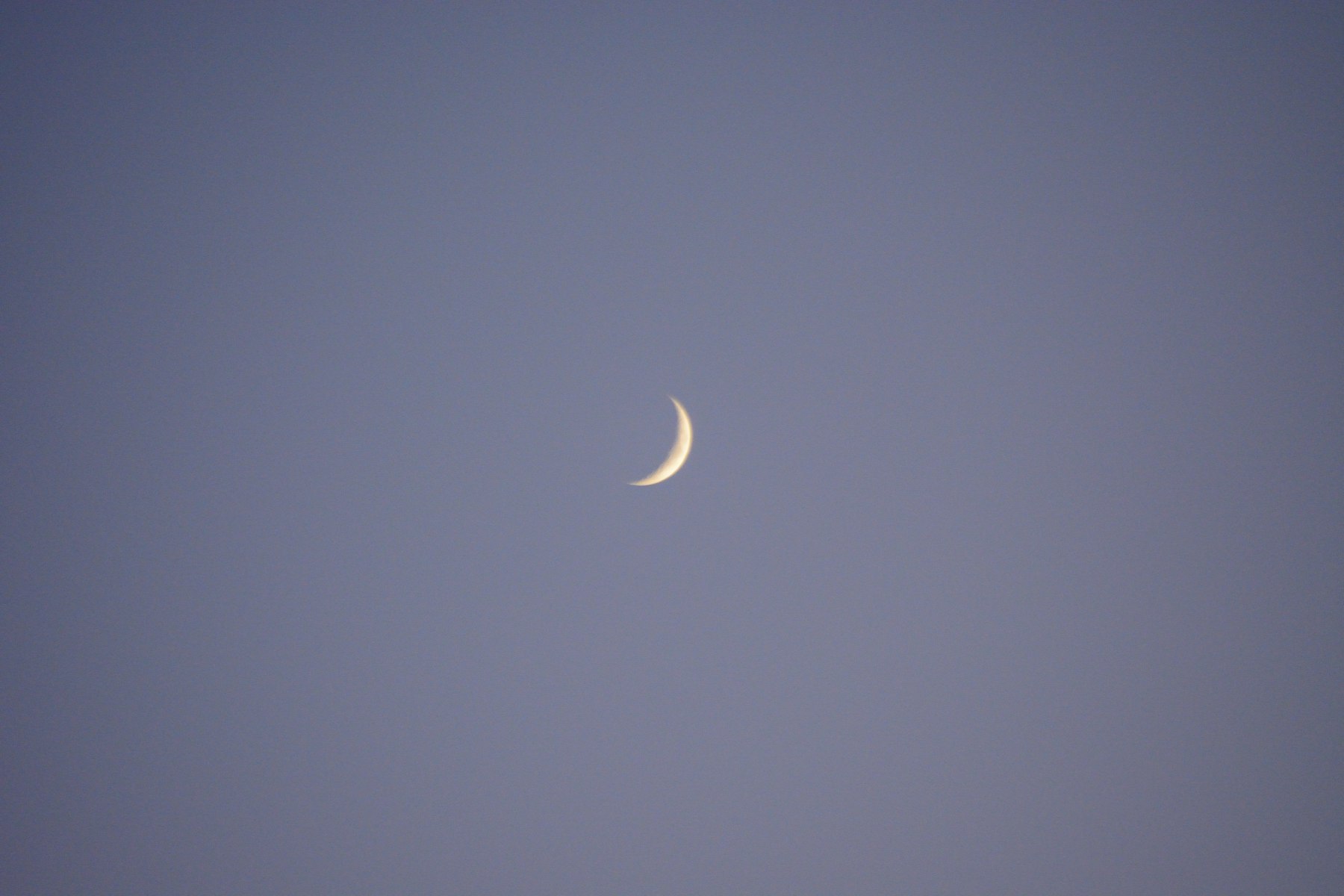 Mince croissant de lune dans un ciel bleu pâle au crépuscule